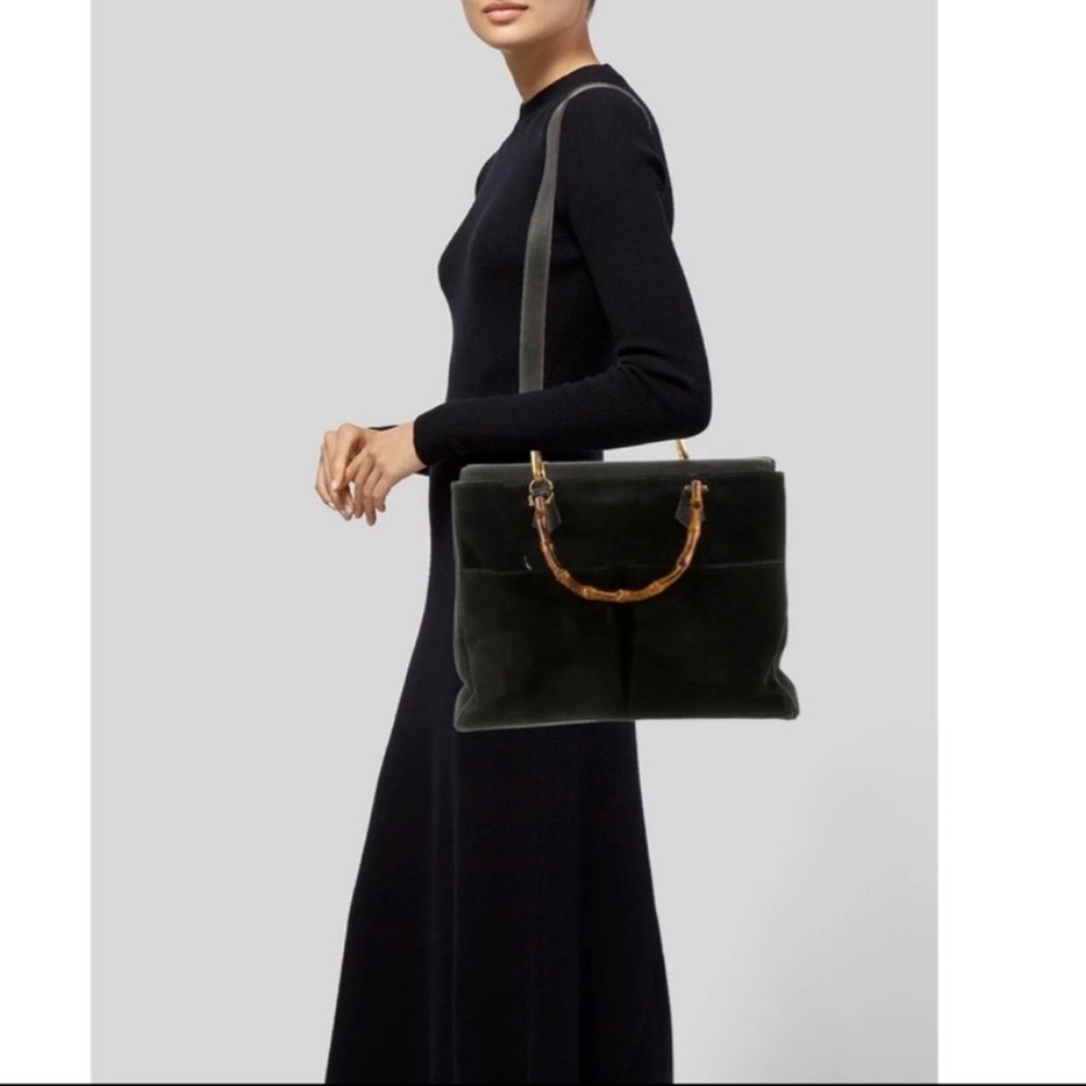 Vintage Gucci Diana Black Suede Bamboo Two Way